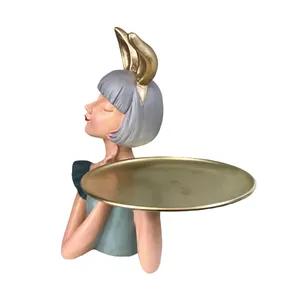 مجسمه هوم لاکس مدل دختر سینی فلزی کد 5