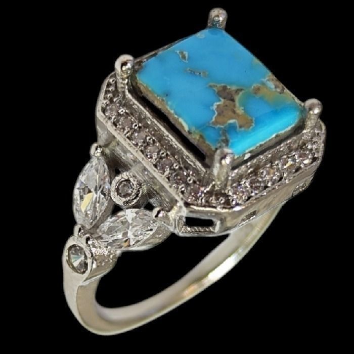 انگشتر نقره زنانه مدل فیروزه نیشابور آبکاری رادیوم کد 800 -  - 1