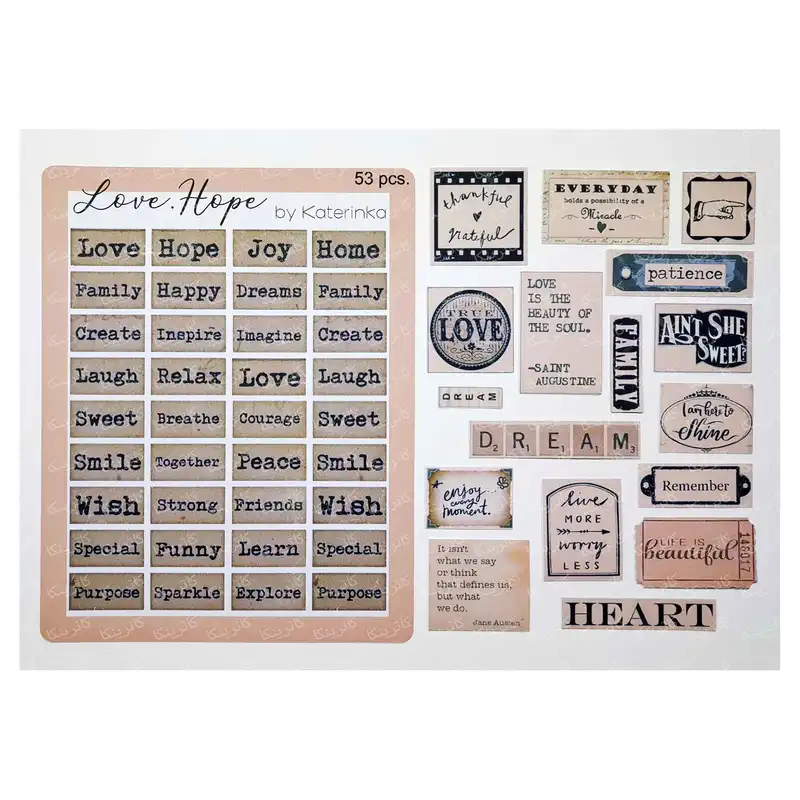 برچسب کاترینکا طرح برش خورده بولت ژورنال و اسکرپ بوک مدل LOVE.HOPE بسته 53 عدد