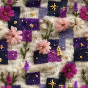 پارچه ملحفه عرض 1.5 متر پارچه باما طرح پنج بعدی گل هیراد کد 5014871 رنگ بنفش