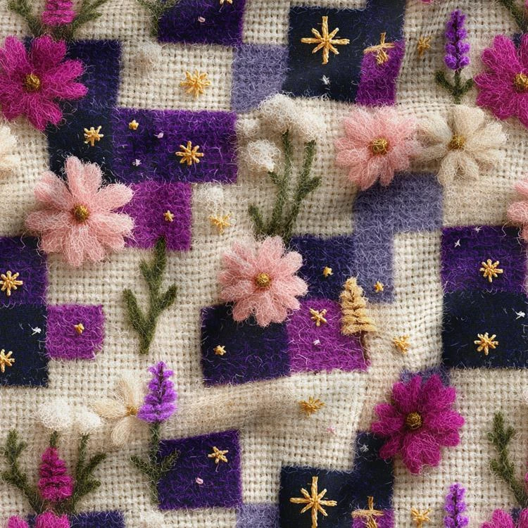 پارچه ملحفه عرض 1.5 متر پارچه باما طرح پنج بعدی گل هیراد کد 5014871 رنگ بنفش