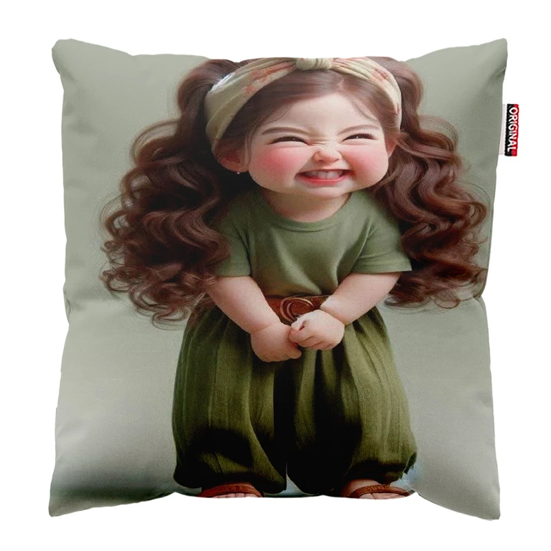 کوسن پاد آفرین مدل دختر خوش خنده کد1 سایز30*30 سانتی متر