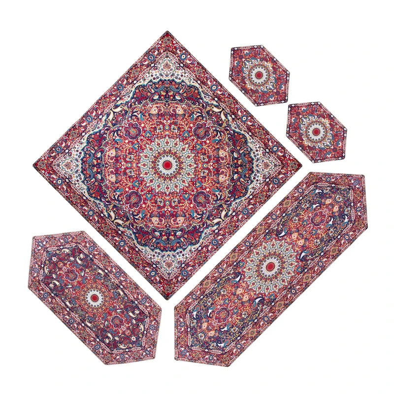 ست 5 تکه رومیزی ترمه ابریشمی طرح بهشت کد bh-1007