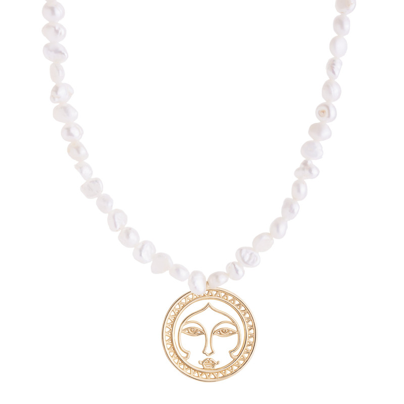 گردنبند طلا 18 عیار زنانه با زنجیر مروارید گالری شیدا مجد مدل خورشید خانم