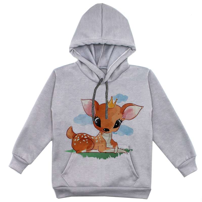 هودی دخترانه مدل آهو F128 رنگ طوسی