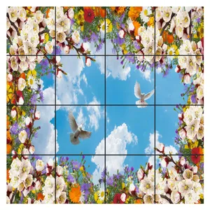 تایل سقفی آسمان مجازی طرح گل های رنگارنگ کد 0800 سایز 60x60 سانتی متر مجموعه 16 عددی