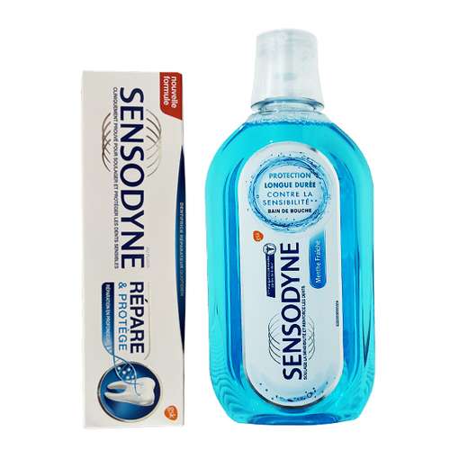 دهان شویه سنسوداین مدل Fresh Mint حجم 500 میلی لیتر به همراه خمیر دندان سنسوداین مدل Repare حجم 75 میلی لیتر