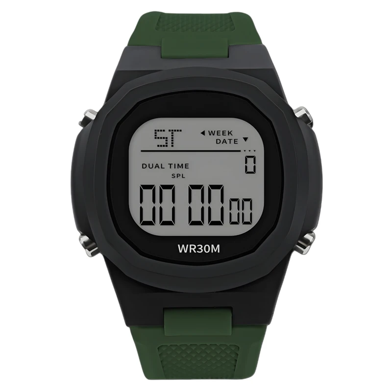 ساعت مچی دیجیتال مدل کوارتز تک زمانه کرنومتر دار بند پیو ضد آب کد ۱.۳