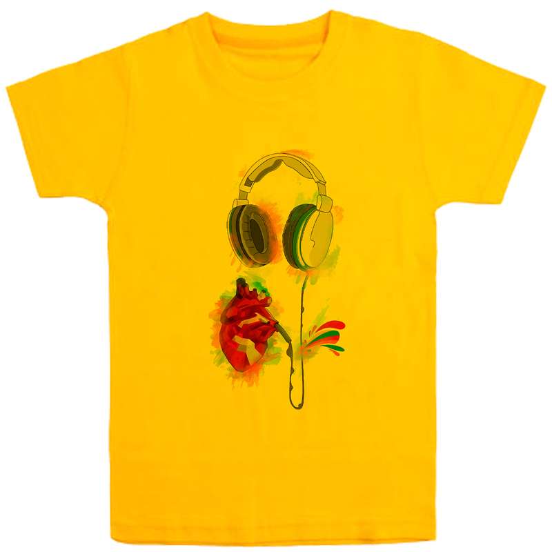 تی شرت آستین کوتاه دخترانه مدل هدفون ودل D11 رنگ زرد