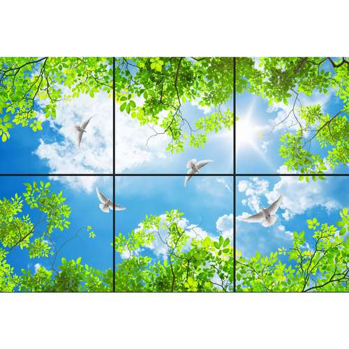 تایل سقفی آسمان مجازی طرح بهار و پرواز کبوتر کد 120 سایز 60x60 سانتی متر مجموعه 6 عددی