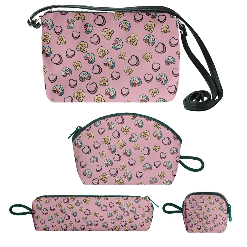 کیف دخترانه طرح دختر و قلب کد f135 مجموعه 4 عددی