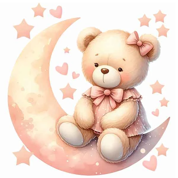 استیکر دیواری کودک راتیانا مدل pink teddy on moon