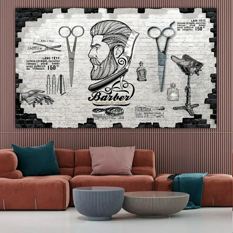 پوستر پارچه ای طرح آرایشگاه مردانه مدل کلکسیون اصلاح صورت کد SDP4069