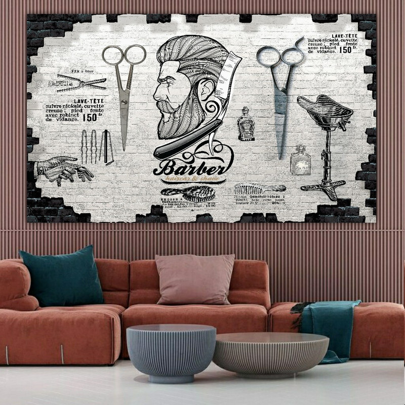 تابلو بوم مدل چرم مخمل طرح کلکسیون اصلاح آرایشگاه مردانه کد SDM1012