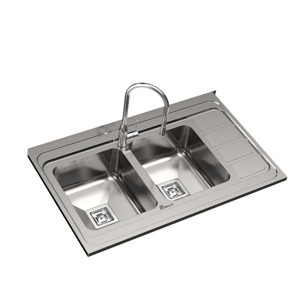 سینک ظرفشویی استیل روکار دو لگنه بیمکث مدل 939