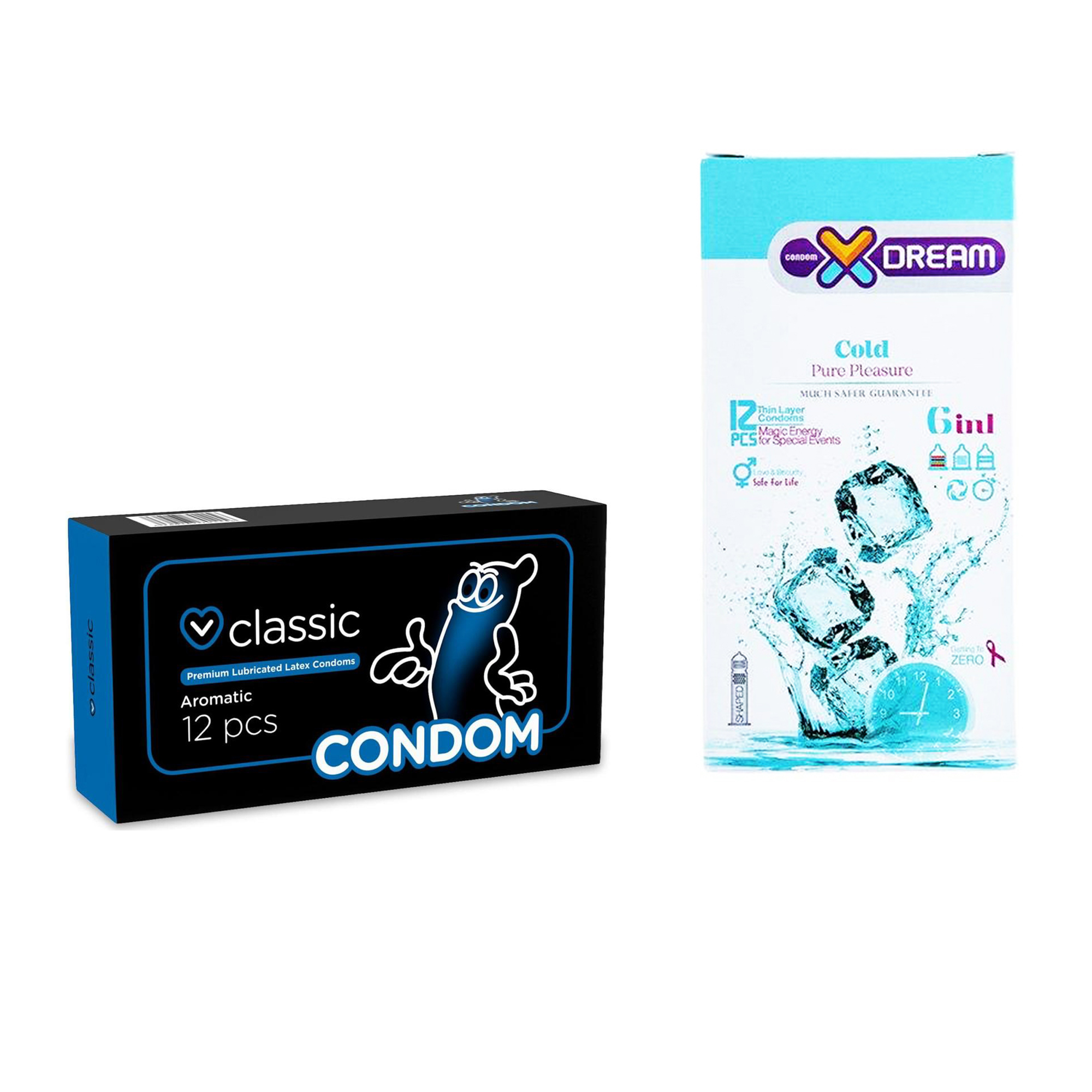 کاندوم ایکس دریم مدل Cold بسته 12 عددی به همراه کاندوم کاندوم مدل Classic بسته 12 عددی