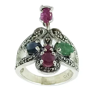 انگشتر نقره زنانه سلین کالا مدل یاقوت و زمرد ce-As319