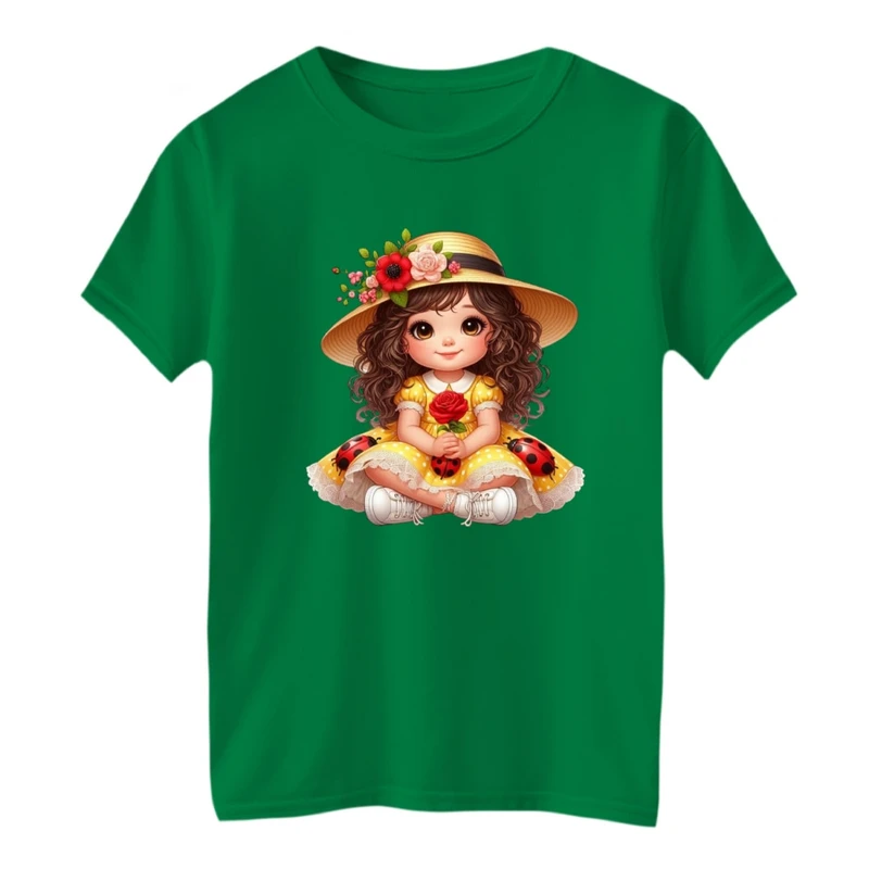 تی شرت آستین کوتاه بچگانه مدل دخترک و کلاه