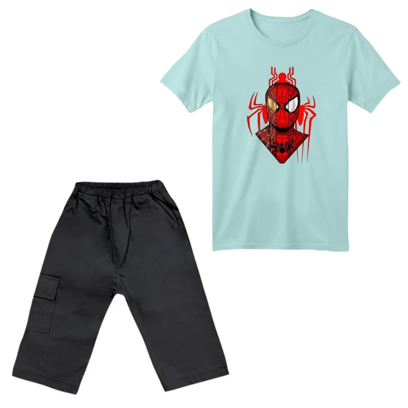 ست تی‌شرت آستین کوتاه و شلوارک پسرانه مدل مرد عنکبوتی کد ۷