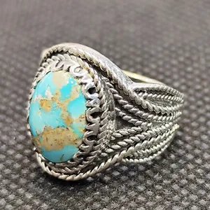 انگشتر نقره مردانه مدل سنگ فیروزه نیشابور کد 337