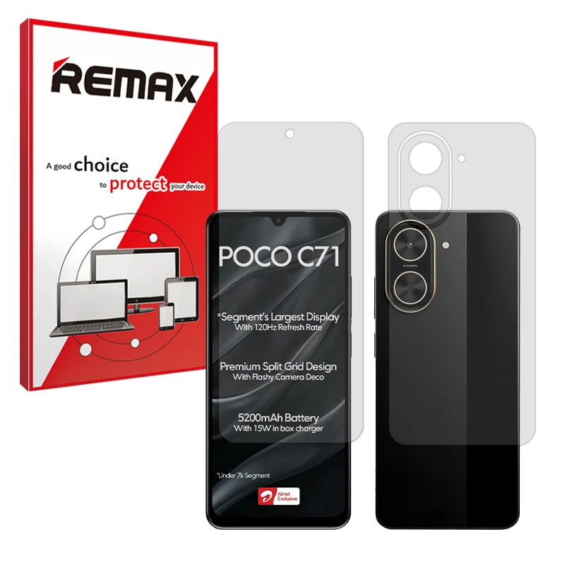 محافظ صفحه نمایش مات ریمکس مدل Resistant مناسب برای گوشی موبایل شیائومی Poco C71 به همراه محافظ پشت گوشی