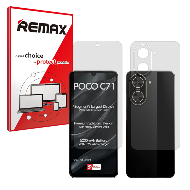 محافظ صفحه نمایش مات ریمکس مدل Resistant مناسب برای گوشی موبایل شیائومی Poco C71 به همراه محافظ پشت گوشی
