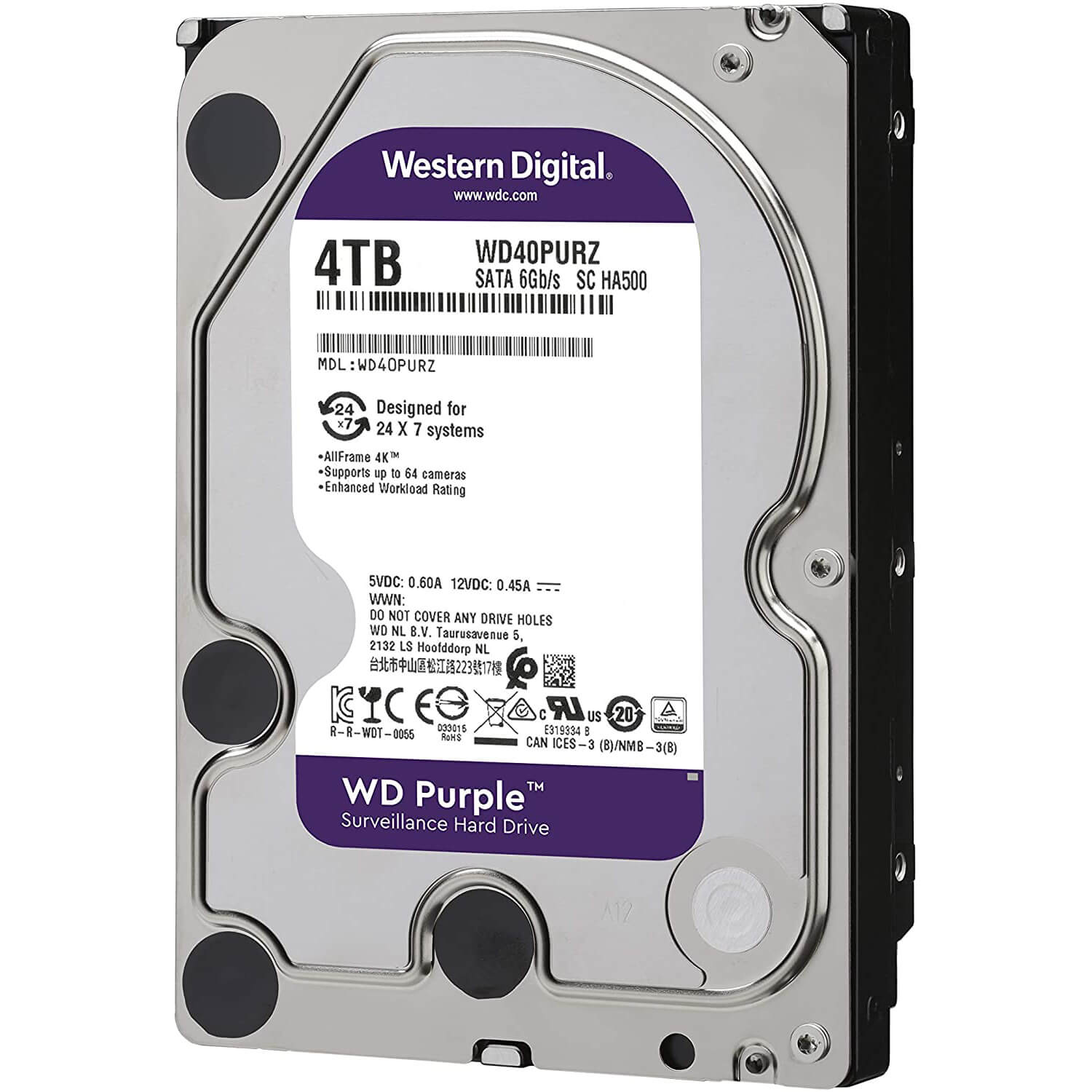 هارد دیسک اینترنال وسترن دیجیتال مدل purple wd40Purz ظرفیت ۴ ترابایت