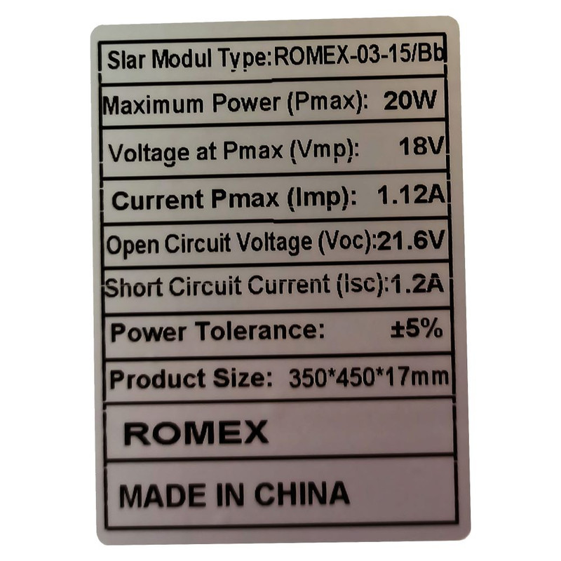 پنل خورشیدی رومکس مدل ROMAX-03-15/Bb ظرفیت 20 وات پنل خورشیدی رومکس مدل ROMAX-03-15/Bb ظرفیت 20 وات