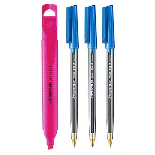 ماژیک علامت گذار استدلر مدل تریپلاس به همراه خودکار بسته 3 عددی