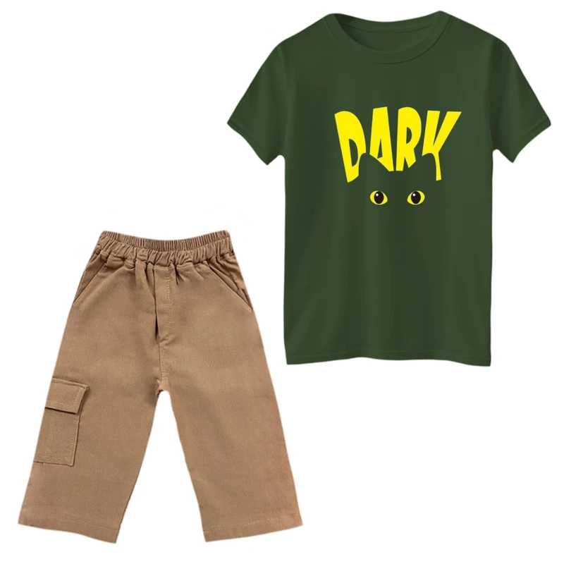 ست تی‌شرت و شلوارک پسرانه مدل گربه تاریک