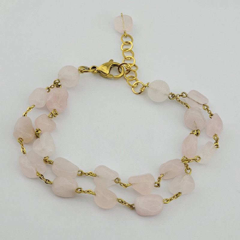 دستبند زنانه مدل سنگ رزکوارتز کد 216