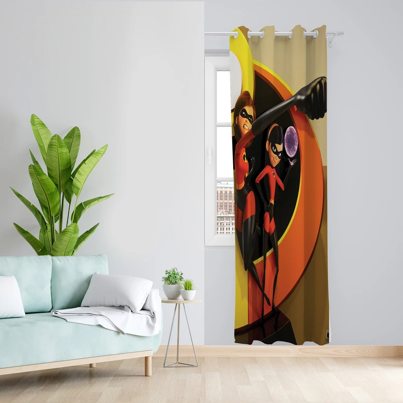 پرده طرح کارتون شگفت انگیز ها مدل مخمل پانچی کد 2305 z سایز 140x200 سانتی متر