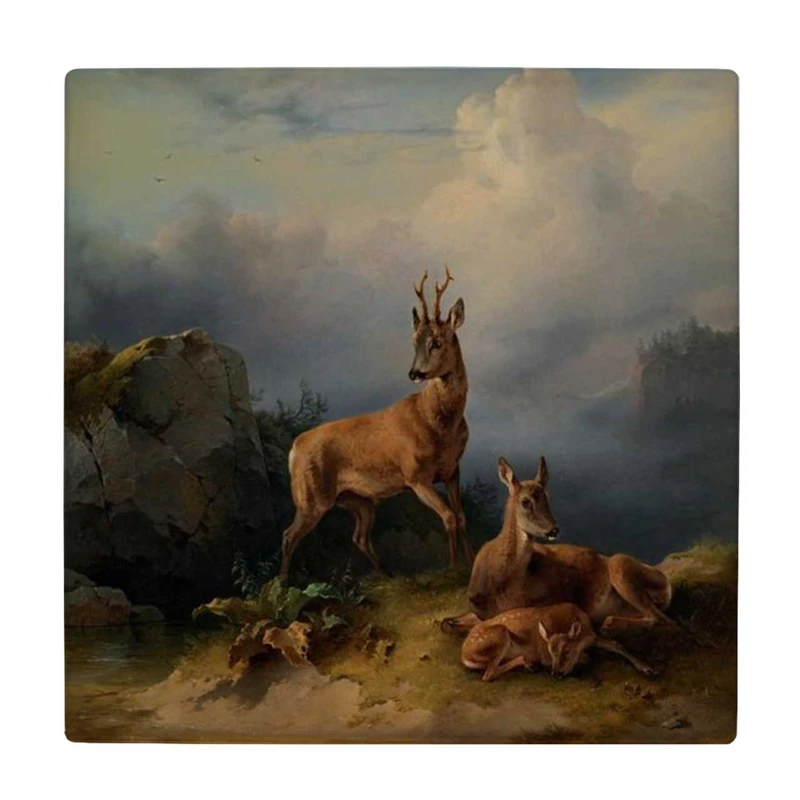 زیر لیوانی  طرح نقاشی آهوها کد    5990257_4979