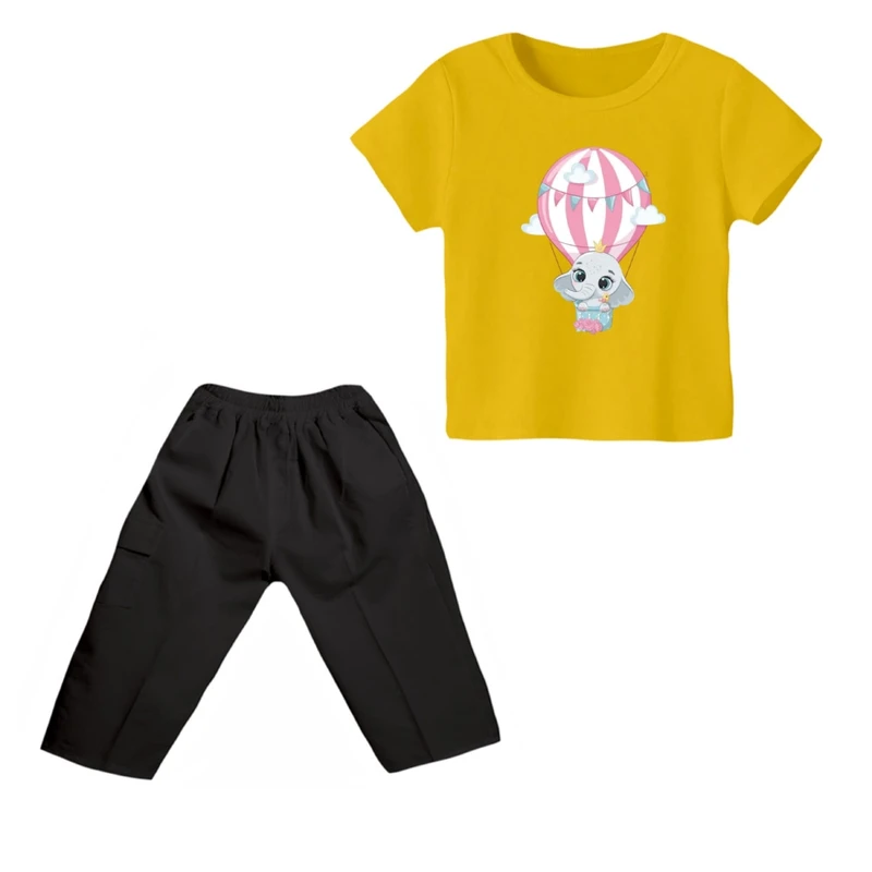 ست تی شرت و شلوارک دخترانه مدل فیل کد ۲