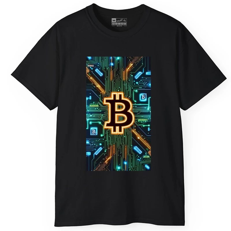 تی‌ شرت آستین کوتاه یقه گرد مردانه پاد آفرین طرح بیت کوین ارز دیجیتال کریپتوکارنسی کد 837