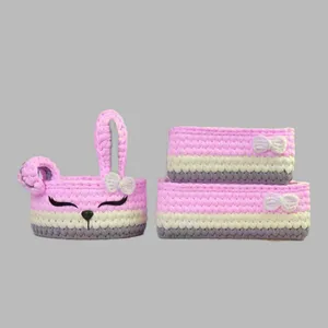 سبد قلاب بافی سیسمونی طرح خرگوش کد 5 مجموعه 3 عددی