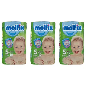 پوشک بچه مولفیکس مدل A10 سایز 5 بسته 10 عددی مجموعه 3 عددی