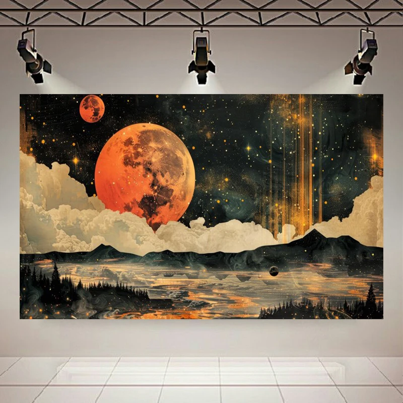  تابلو بوم طرح مخمل ماه قرمز مدل شب پر ستاره کد AR3058289