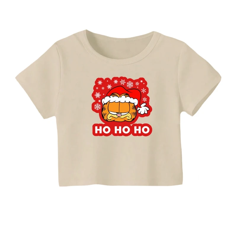 کراپ‌ تی‌شرت آستین کوتاه زنانه مدل گارفیلد کریسمس