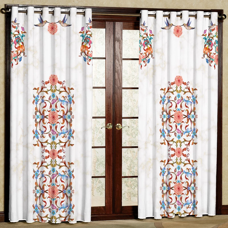 پرده بارمان دکور طرح گل و مرغ مدل مخمل پانچی کد 1848 W سایز 140x280 سانتی متر