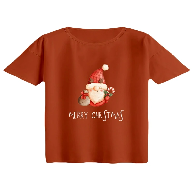 کراپ تی‌شرت آستین کوتاه زنانه مدل بابانوئل کد 1