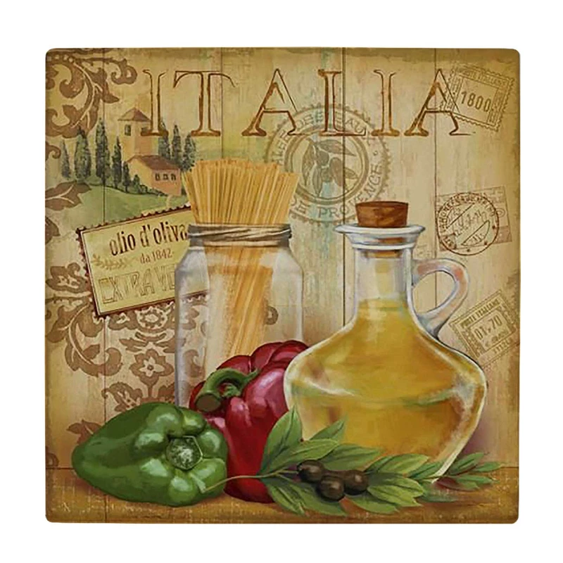 زیر لیوانی  طرح نقاشی روغن زیتون و ماکارونی و فلفل دلمه ای کد    6147840_5435