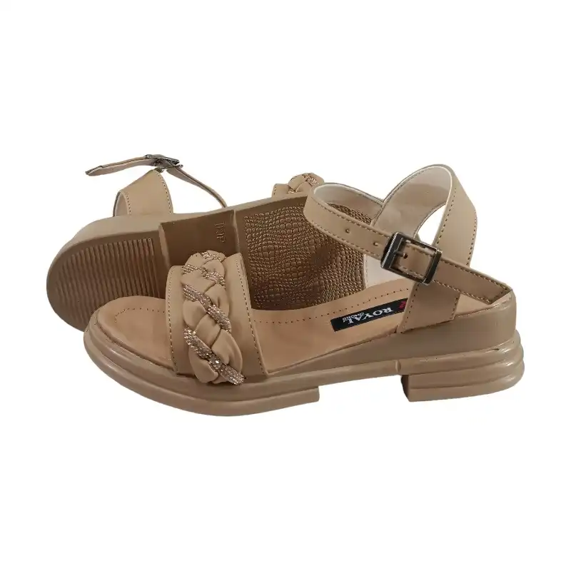 صندل زنانه مدل سولماز سگک دار رنگ نسکافه ای