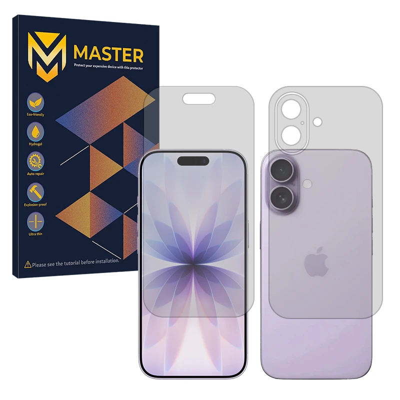 محافظ صفحه نمایش مستر مدل شفاف مناسب برای گوشی موبایل اپل iPhone 17 به همراه محافظ پشت گوشی