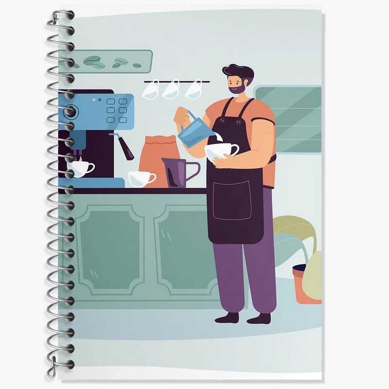 دفتر زبان 50 برگ خندالو مدل دو خط طرح باریستا کافه چی کد 28132