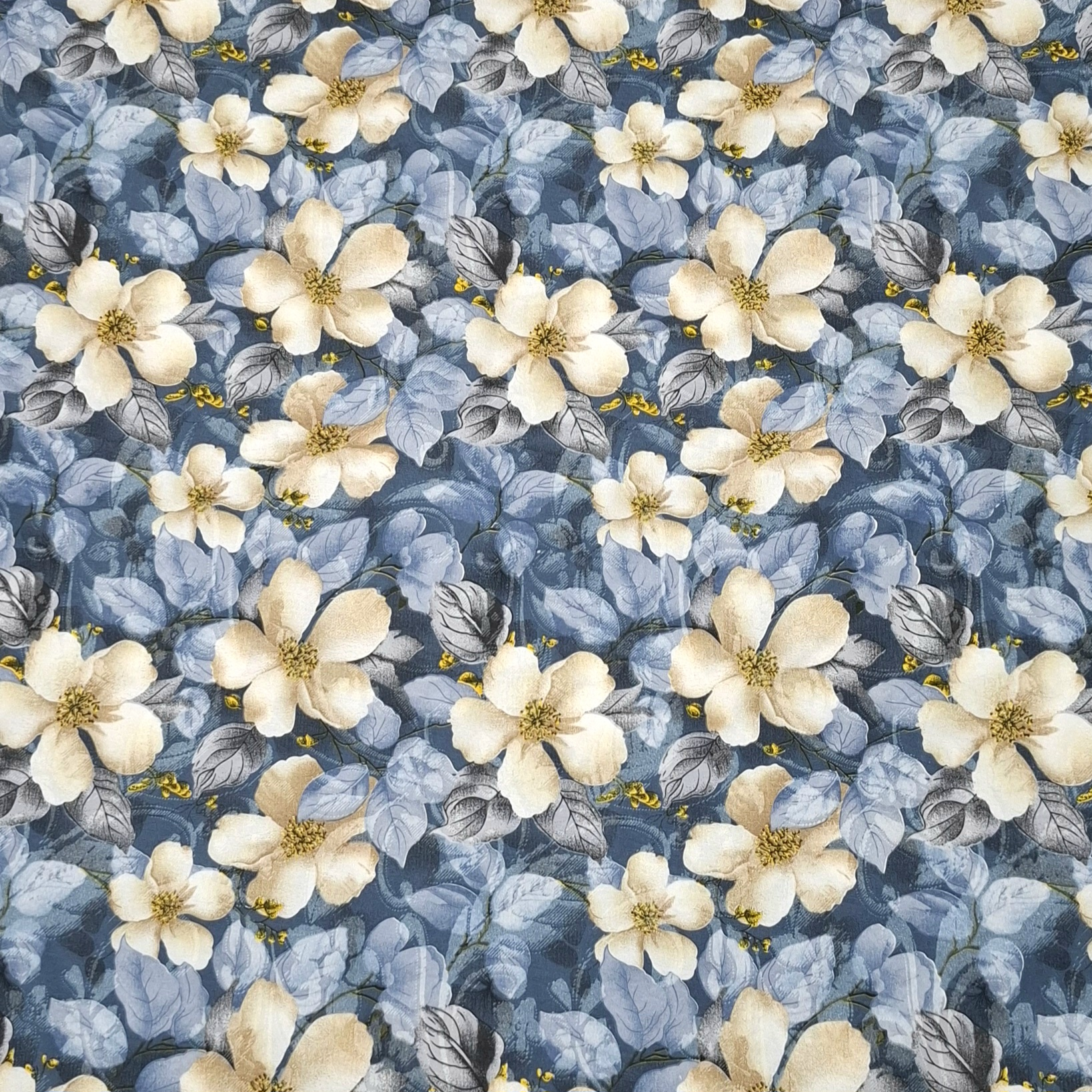 پارچه ملحفه عرض 1.96 متر مدل نسترن رنگ آبی کاربنی