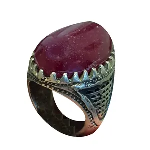 انگشتر نقره مردانه مدل یاقوت جید هندی YJH11