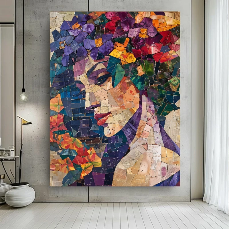 پوستر پارچه ای طرح مخمل  پرتره موزاییکی مدل قطعات ترکیبی کد BK27354