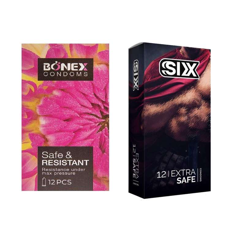کاندوم بونکس مدل Safe & Resistant بسته 12 عددی به همراه کاندوم سیکس مدل Max Safety بسته 12 عددی