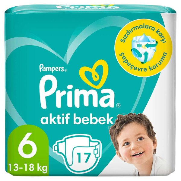 پوشک کودک پریما مدل aktif bebek سایز 6 بسته 17 عددی